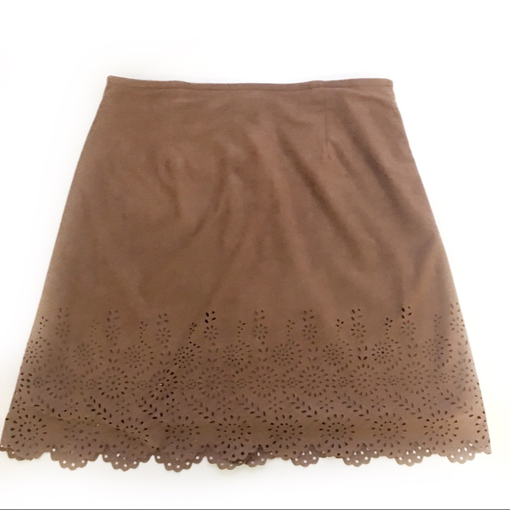 By & By Suede girl skirt, brown, laser cut, 7-8T